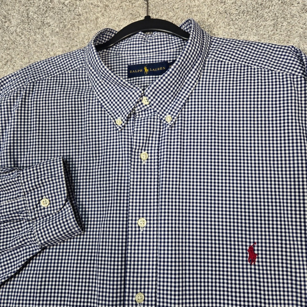 Ralph Lauren shirt Mens 3XB Blue micro Check Gingham Button Down Long Sleeve